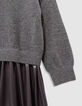 Girls’ grey knit and lamé mixed fabric dress-5
