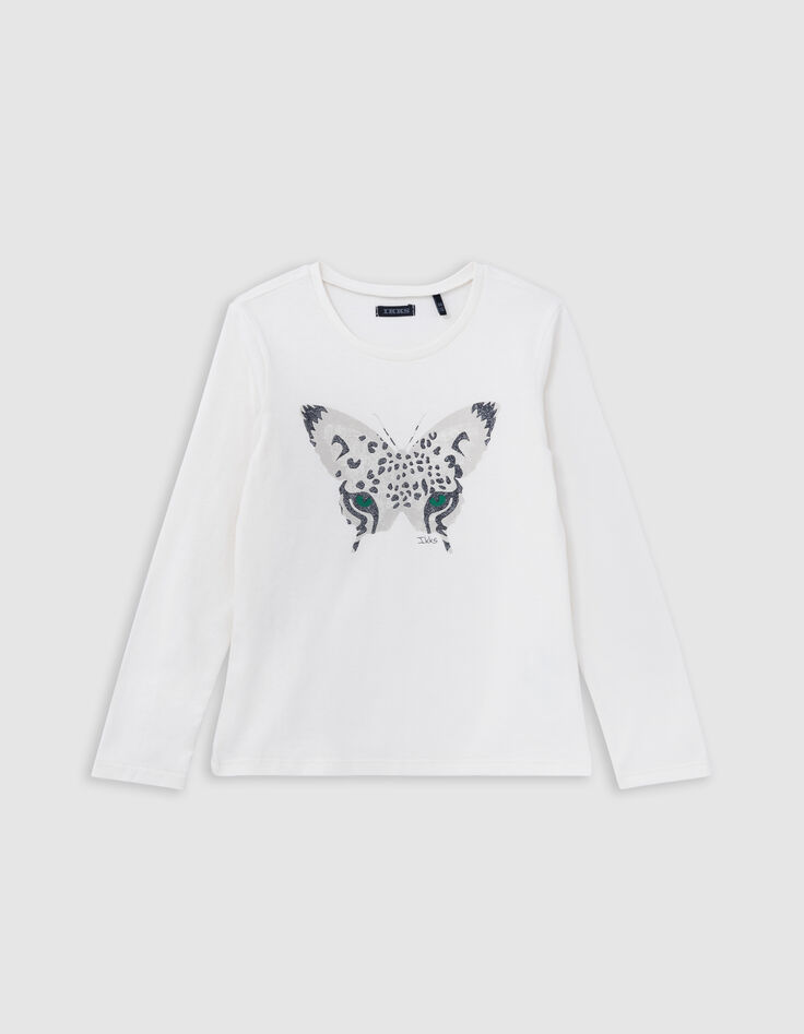 Visueel ecru vlinder-panter meisjes-T-shirt-1