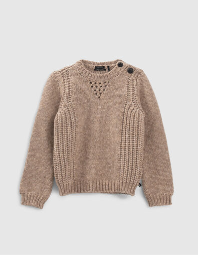 Girls’ ecru knit sweater with ribbing and openwork - IKKS
