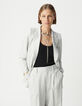 Americana gris de lentejuelas con doble botonadur para mujer-4