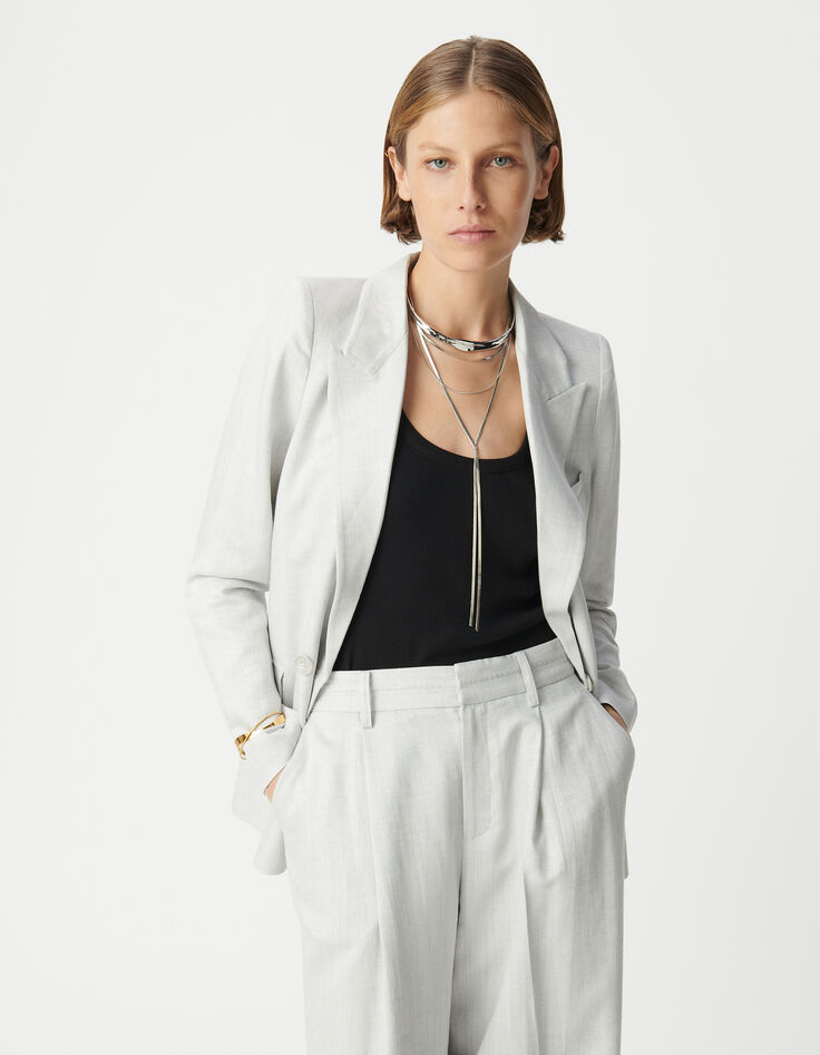Americana gris de lentejuelas con doble botonadur para mujer-4