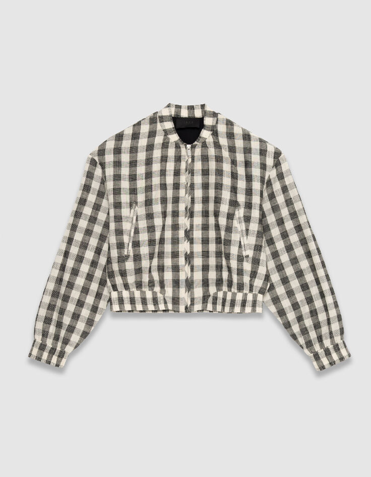 Blouson court &eacute;cru motif carreaux Femme-6
