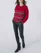 Sweat en molleton rouge motif marinière en sequins femme-7