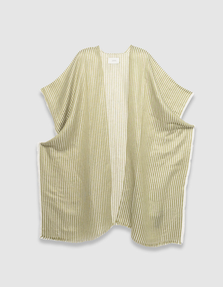 Groene poncho strandstoelstrepen en franjes-1