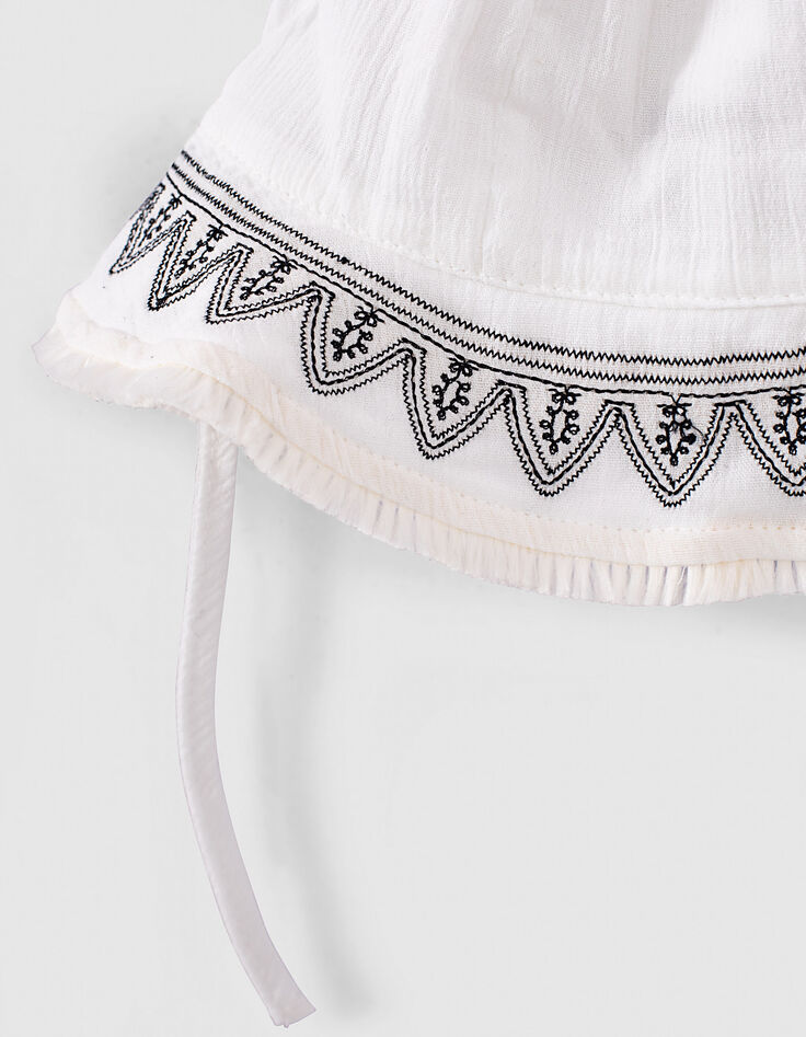 Chapeau écru avec broderies noires bébé fille-4 Chapeau écru avec broderies noires bébé fille-4