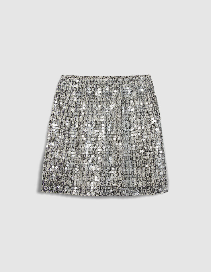Jupe droite sequins argent&eacute;s Femme-5