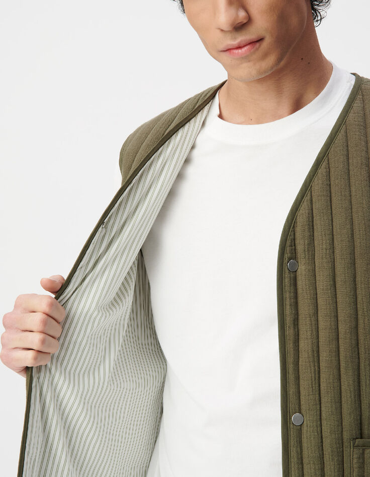Men's khaki quilted sleeveless vest-6