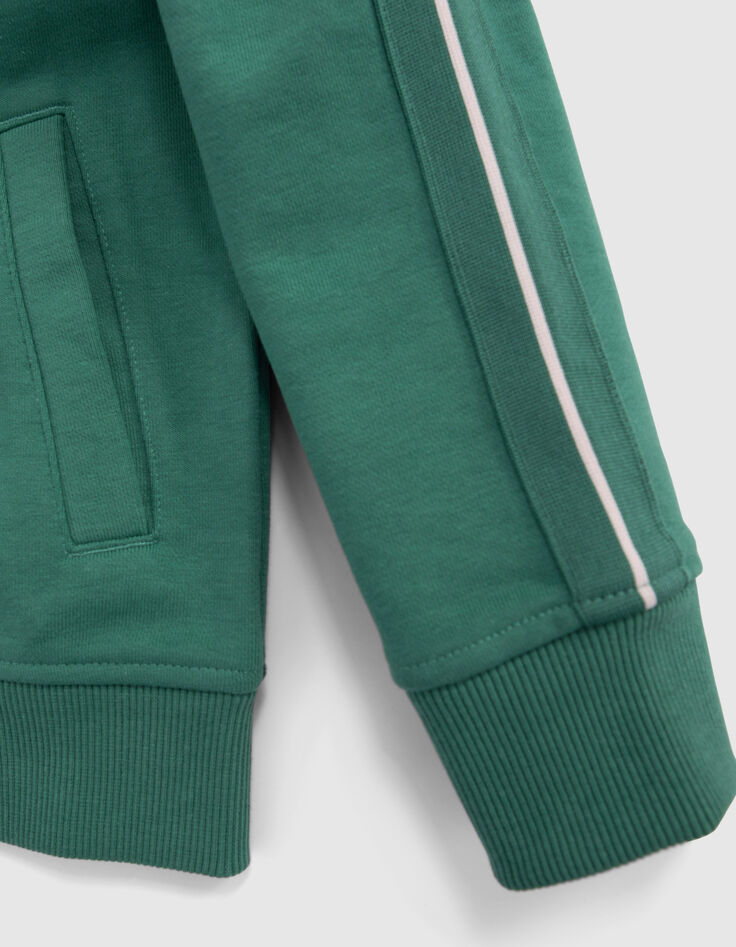 Cárdigan cremallera verde tiras rayas en mangas niño-8