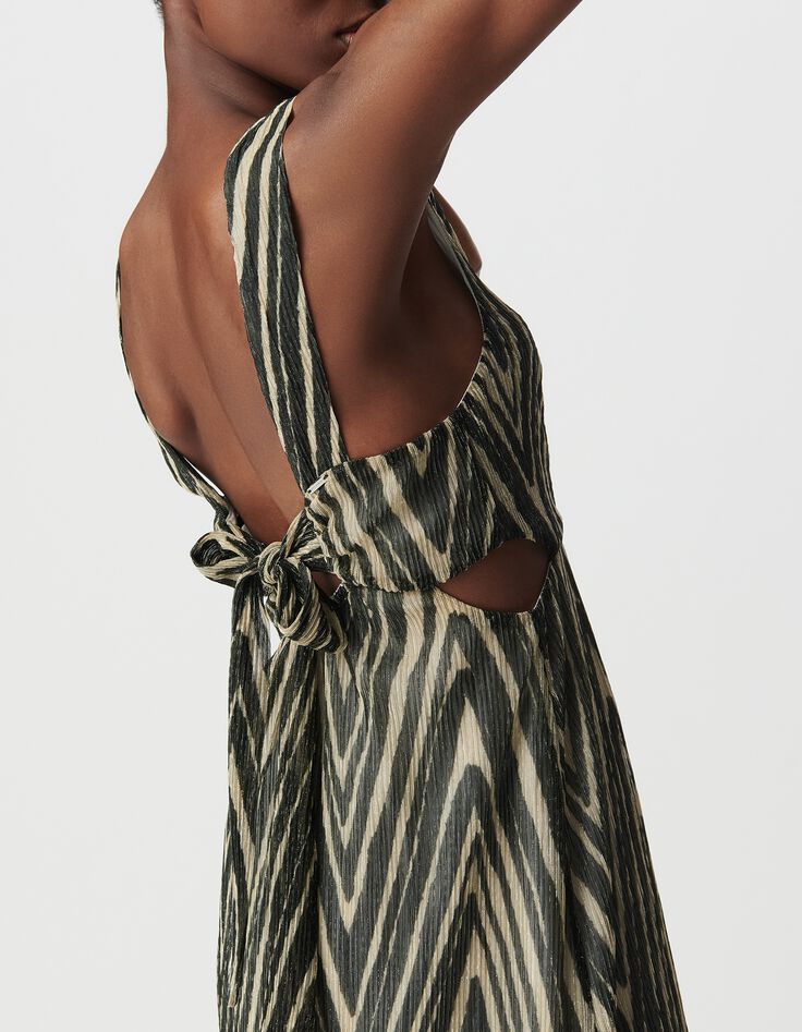 Robe longue noire motif chevrons dor&eacute;s Femme-4