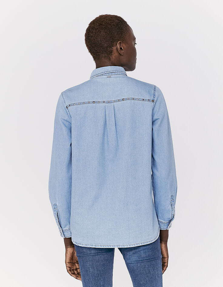 Blauw overhemd in katoen studdetails dames-3