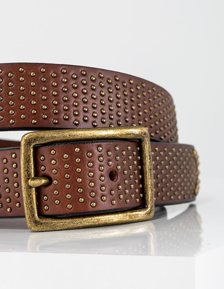 Ceinture en cuir camel détails cloutés femme-2