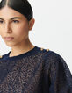Women’s navy openwork knit sweater with buttoned shoulders-5