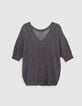 Pull gris maille fine graphique ajourée Femme-5 Pull gris maille fine graphique ajourée Femme-5