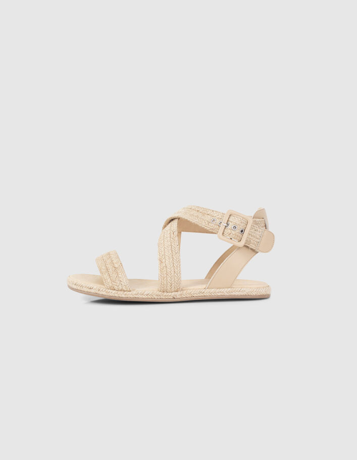 Women’s natural raffia flat sandals with ankle buckle - IKKS