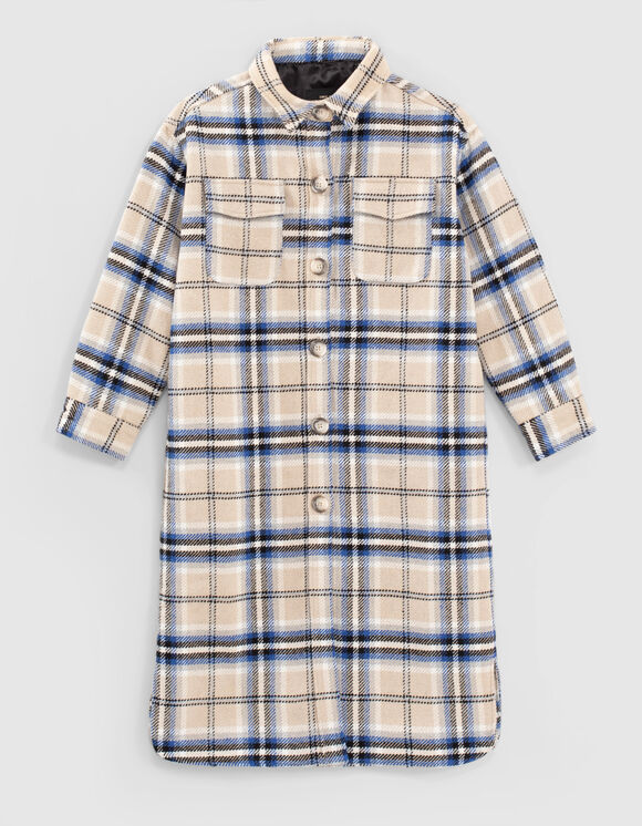 Girls’ mastic check long overshirt coat