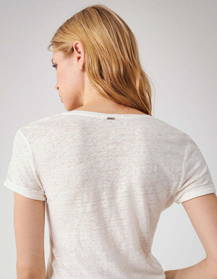 Weißes Damen-T-Shirt aus zertifiziertem Leinen mit Grafik - IKKS