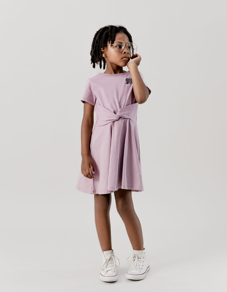 Girl's lilac dress with bow detail-7