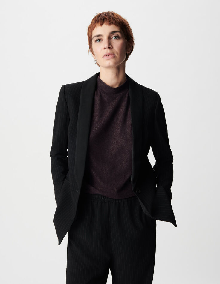 Women's black tennis color stripe suit jacket-1