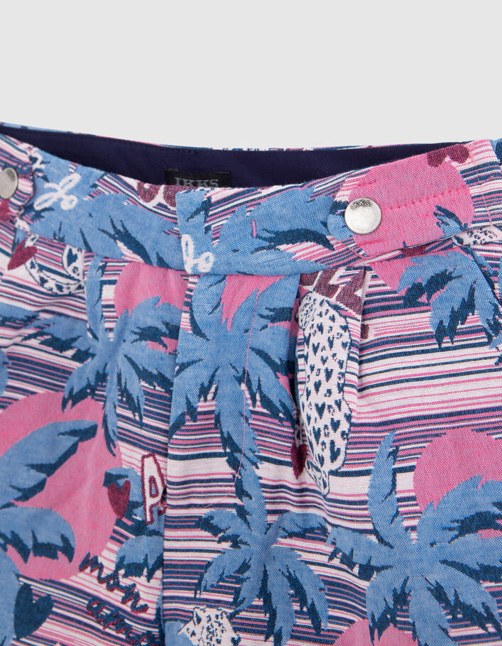 Girls’ white palm tree-leopard jacquard shorts - IKKS