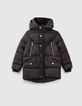 Doudoune mi-longue noire capuche REFLECTIVE gar&ccedil;on -1