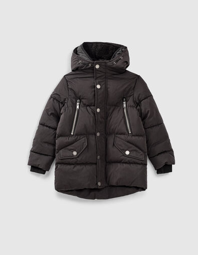 Doudoune mi-longue noire capuche REFLECTIVE gar&ccedil;on  - IKKS