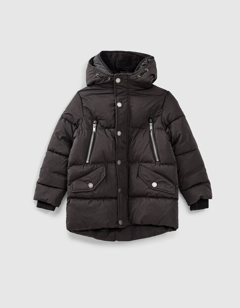 Halflange zwarte parka REFLECTERENDE kap jongens 