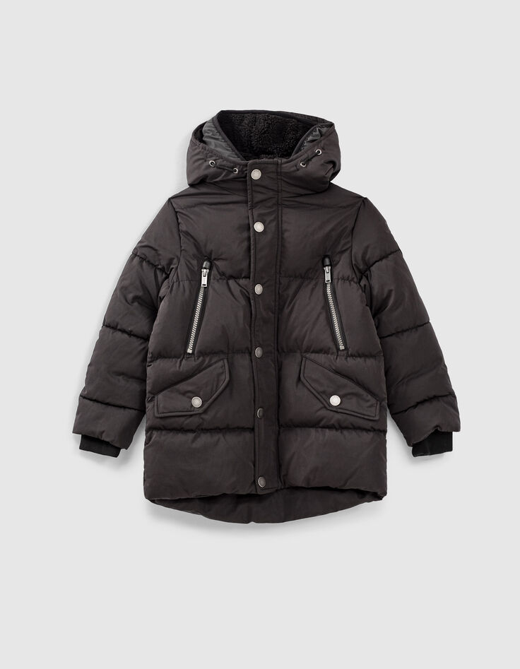 Doudoune mi-longue noire capuche REFLECTIVE gar&ccedil;on -1