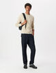 Pull manches longues beige tricot moulin&eacute; Homme-1