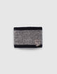 Snood noir tricot chiné badge logo bébé garçon-1