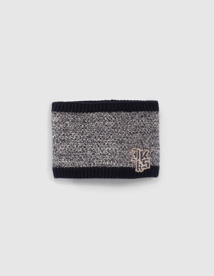 Snood noir tricot chiné badge logo bébé garçon-1