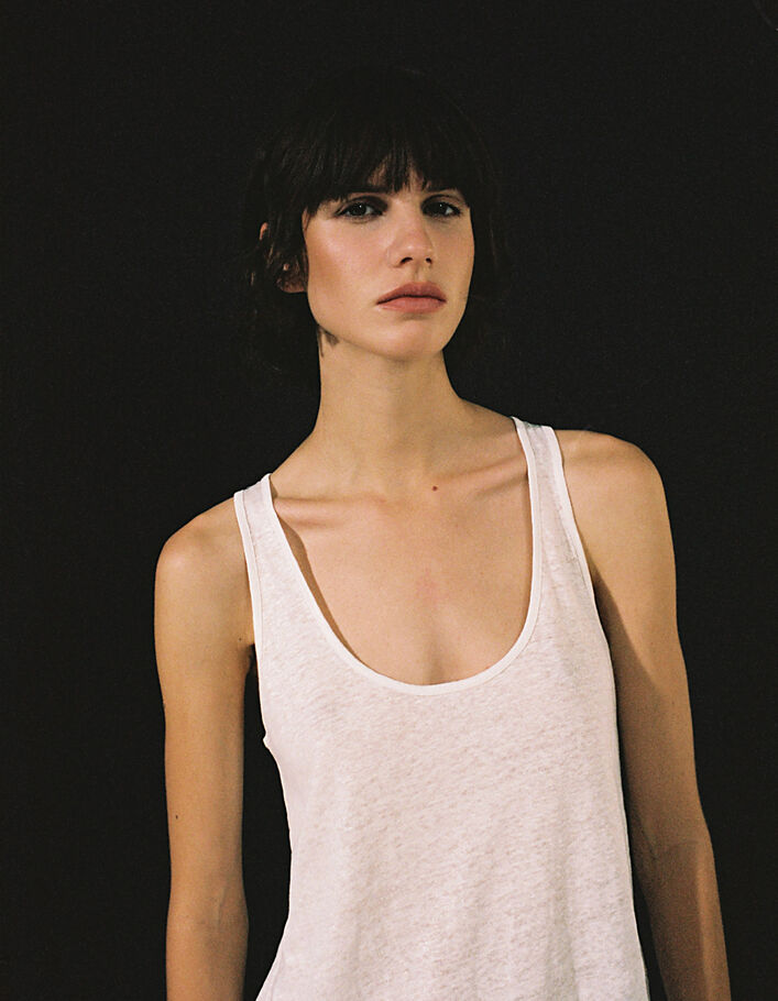 Débardeur en lin foil blanc cassé femme-6