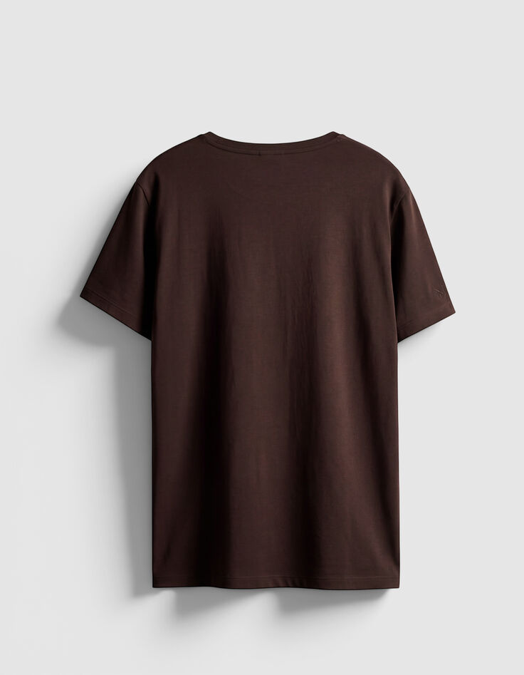 Camiseta marr&oacute;n cuello pico slub para hombre-2