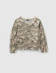 Girls’ khaki glittery camouflage motif knit sweater-1