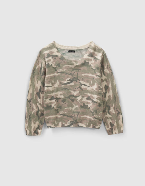 Jersey caqui punto camuflaje purpurina niña