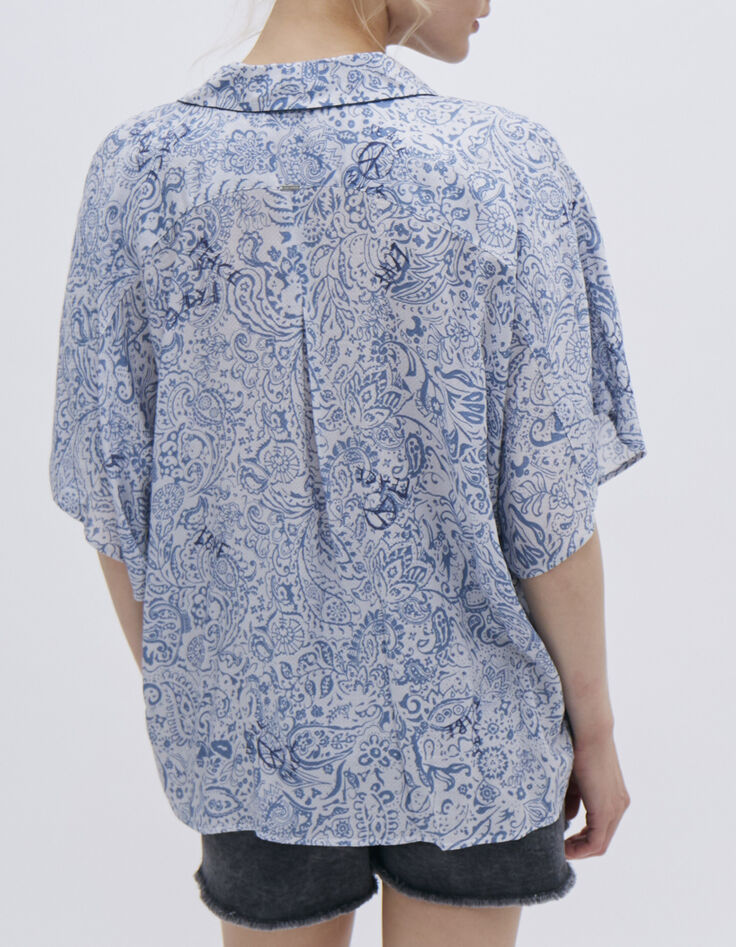 Women’s blue decorative print voile shirt-3 Women’s blue decorative print voile shirt-3