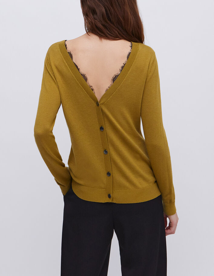 Cardigan vert réversible tricot et dentelle Femme