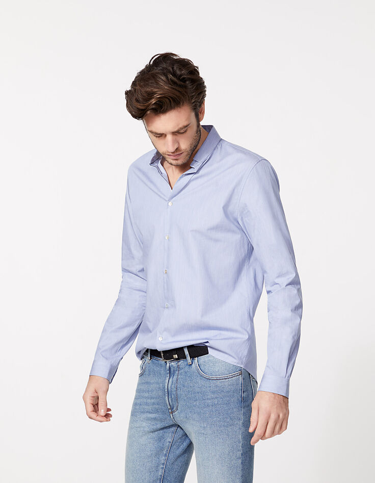 Camisa SLIM azul grisáceo con banda blanca en tira Hombre-2