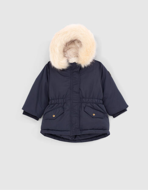 Baby girls’ navy fur-lined parka