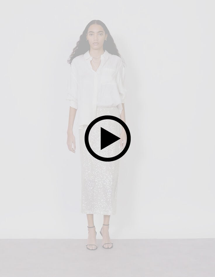 Jupe midi argent&eacute;e brod&eacute;e sequins Femme-13