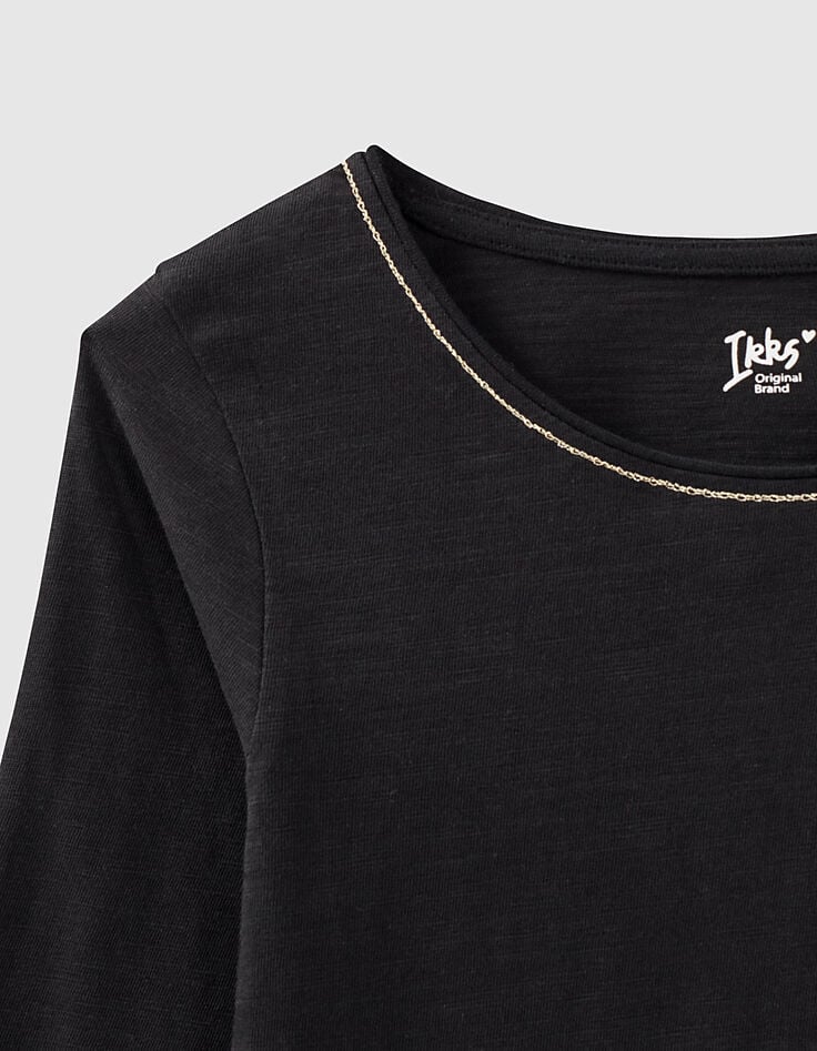 Zwart T-shirt Essentials met IKKS geborduurd voor meisjes-2