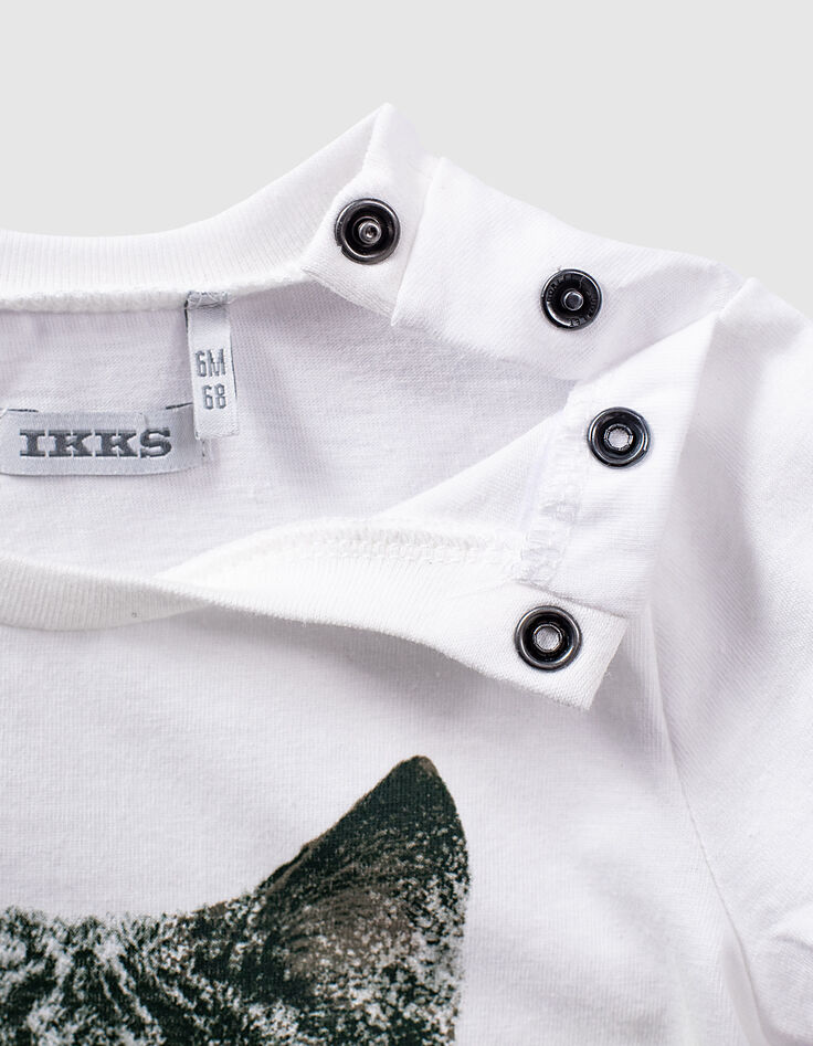 T-shirt blanc visuel lynx à lunettes bio bébé garçon -5