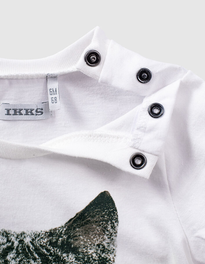 Wit T-shirt opdruk lynx met bril bio bayjongens  - IKKS