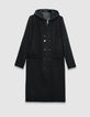 Manteau long noir parementure à capuche amovible Femme-6