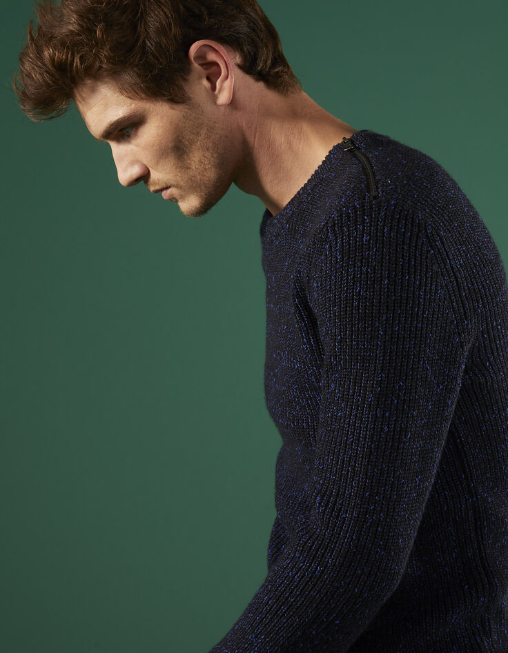 Pull bleu chiné homme-1