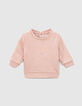 Sweat rose pâle brodé skull en molleton bio bébé-1