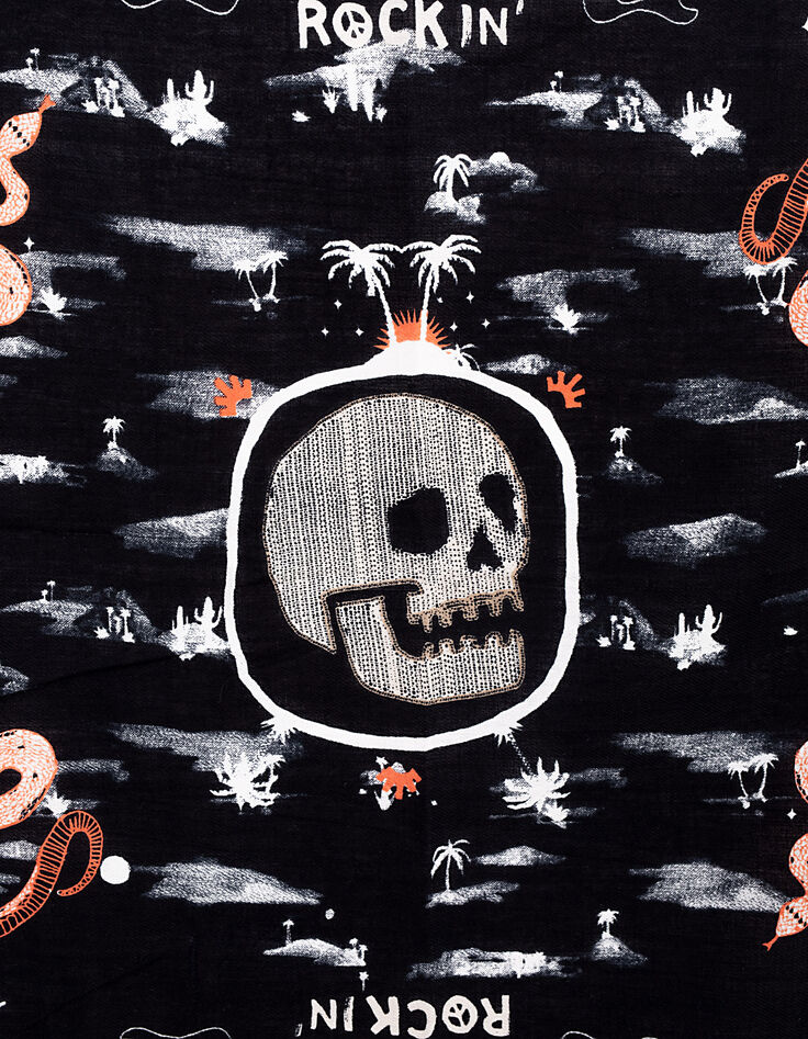 Ch&egrave;che noir imprim&eacute; palmiers, skull et serpents gar&ccedil;on -4