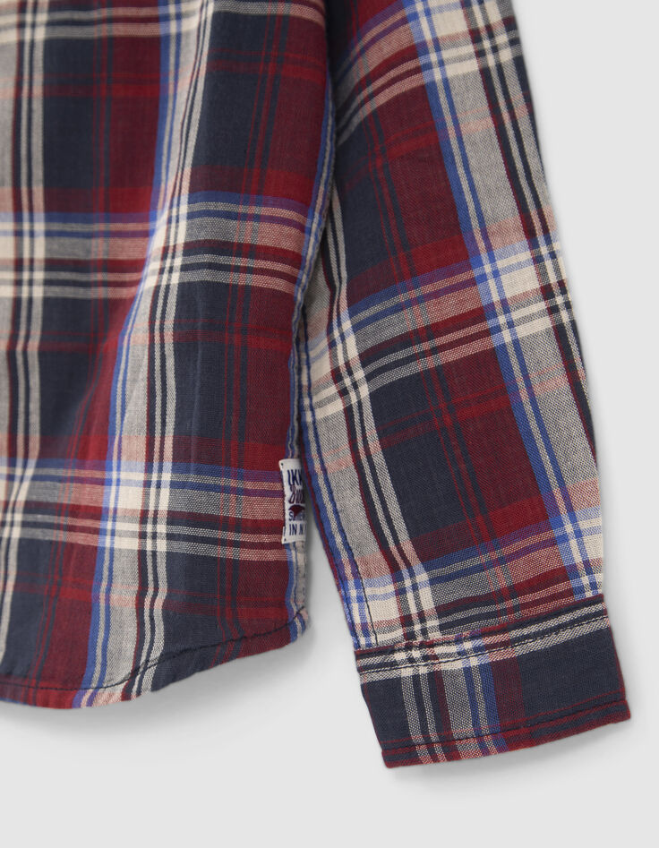 Camisa roja mix cuadros capucha extraíble niño-4