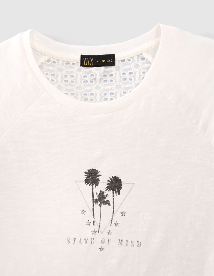 T-shirt blanc bi-mati&egrave;re dos dentelle fille-2