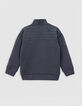 Boy's grey mixed-fabric cardigan with nylon quilted back-3