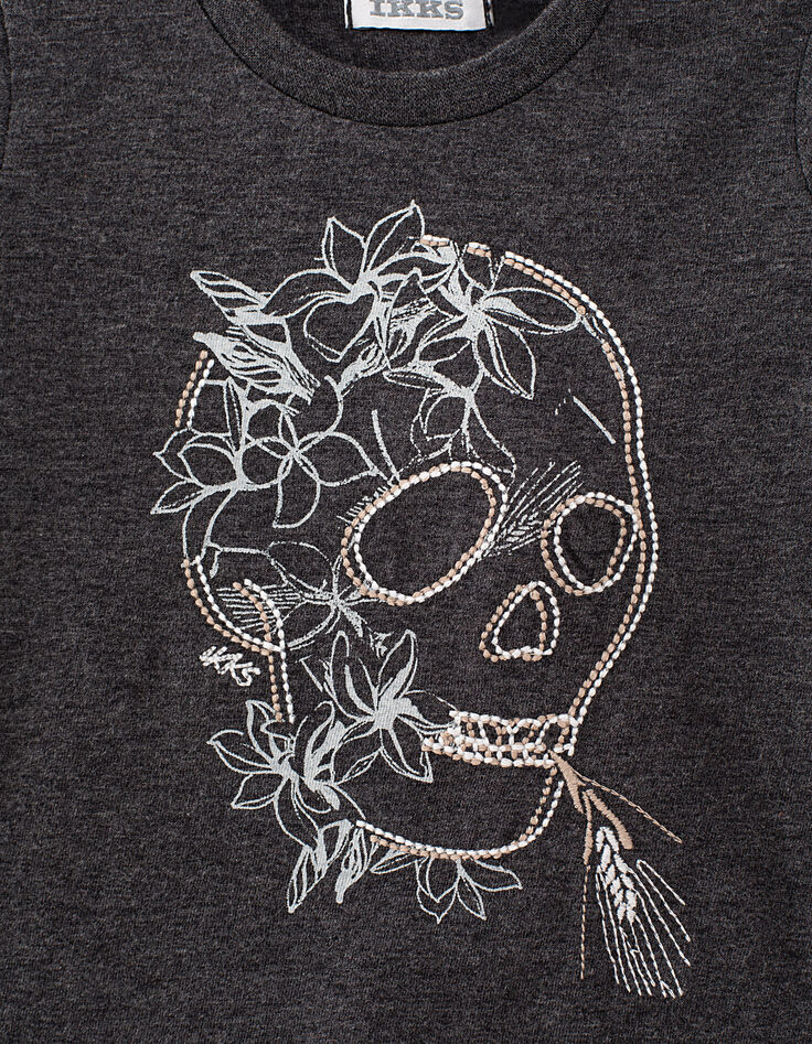 T-shirt gris tête de mort brodée bio bébé garçon -2